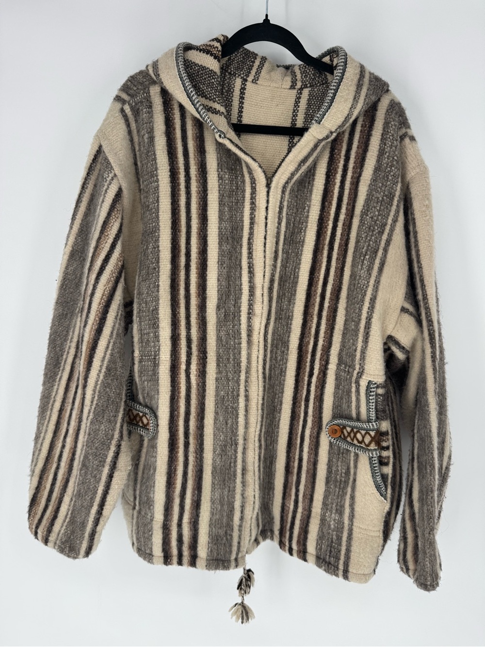 Boho hippie whimsy Striped Hooded Baja Cream & Brown